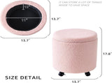 Storage Ottoman Foot Rest Round Footstool Teddy Velvet Footrest Multifunctional Rolling Stool Coffee 43100205