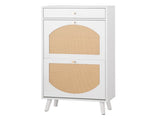 Rattan-front shoe cabinet with 1 drawer and 2 flip-down compartments, particleboard, 54*24*110cm, 40784396