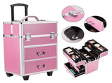 4 Tier Lockable Cosmetic Makeup Train Case with Extendable Trays Pink 73147203