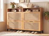 Boho Style Shoe Cabinet Cabinet with 4 Flip Drawers & Open Shelves, Freestanding Shoe Organizer for 84343778