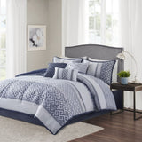 7 Piece Jacquard Comforter Set Navy Cal King B03597210