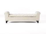 lvory Fabric Storage Bench with Rolled Arms, 38" Seat Width, Black Legs, Button Fabric Design, N770P372389A