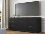 Black 9 Drawer Dresser, 63" Large Deep Chest of, Wooden Dresser Storage Cabinet with 9 W409P307541