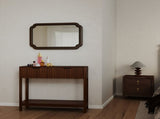 Mid-Century Modern Fluted Console Table with 2 Drawers & Open Shelf, Walnut Finish Narrow Entryway W2557P430472