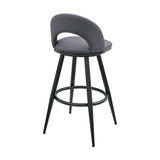 Charlotte Swivel Bar Stool in Black Metal with Gray Faux Leather B2736P354270
