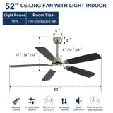 ZUN Modern 52 Inch Led Ceiling Fan 110V 6 Speed Wind 5 Blades Remote Control Reversible DC Motor W934P189486