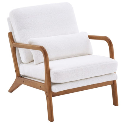 ZUN Oak Armrest Oak Upholstered Teddy Velvet Single Lounge Chair Indoor Lounge Chair Off-White 86558751