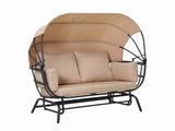 2-Person Outdoor Swing Chair with Adjustable Canopy, Modern Egg Shaped Rocking Lounge Chair with W3990P430773