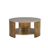 Round Mixed Material Coffee Table with Shelf B035P217812