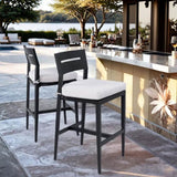 Modern Outdoor 2PC Bar Stools, Aluminum Patio Bar Chair with Ergonomic Backrest, Tapered Legs, W1886P300268