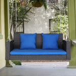 ZUN 49in Black Rattan Blue Cushion Rattan Swing Chair（Swing frames not included） 61313837