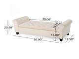 lvory Fabric Storage Bench with Rolled Arms, 38" Seat Width, Black Legs, Button Fabric Design, N770P372389A