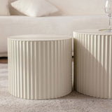 Beige Nesting Coffee Table Set of 2 Modern Drum Side Table End Table Wave Stripe Round Coffee Table W3081P254991