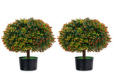 2-Pack 22" Artificial Topiary Ball Tree - 15" Boxwood BallsOrange Fruits, PE/PVCCement, 80983090
