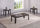 3pc Set Traditional Style Rectangular Coffee Table Square Shape End Table Wooden Legs Faux Marble B011P232911