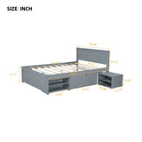 Full Size Platform Bed With Drawer And Two Shelves, Gray N709P214183E