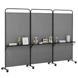 3-Panel Folding Divider with Lockable Wheels and 3 Metal Shelves Grey 14487502