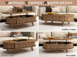 Fluted Lift Top Coffee Table with Hidden Compartment, Wooden Center Table, Modern Oval Lift Tabletop W2641P449066