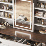 Farmhouse Makeup Vanity Desk with Sliding Mirror and Lights and Hairdryer holder and charging socket 11345631