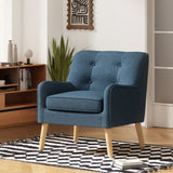 Mid-Century Modern Armchair - Tufted Fabric Accent Chair with Solid Wood Legs for Living Room, N767P257565E