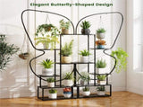 6-Tier Butterfly Shape Metal Plant Stand 2-Pack with Hanging Hooks Adjustable Foot Pads Black 65197727
