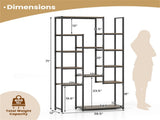 Freestanding Geometric Walnut Bookshelf 12 Staggered Shelves Metal Frame with Anti-Tip Kit 20854570