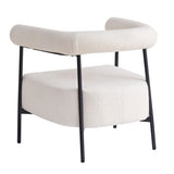 Modern Boucle Fabric Upholstered Accent Chair, Curved Armchair with Black Metal Frame, White N765P236503W
