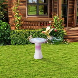 17'' Ceramic Bird Bath for Outside, Elegant Tall Outdoor Bird Bath, Lightweight Pedestal Glazed W3273P322556