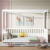 Full Size Canopy Bed Frame with Guardrails for Kids,Floor Bed Full with Four Poster Design,Kids W1858P252840