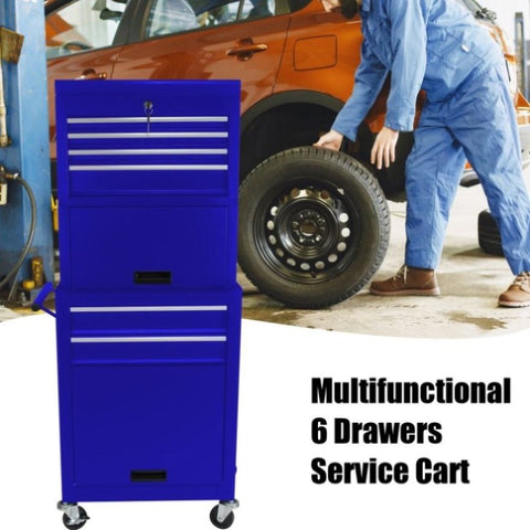 ZUN High Capacity Rolling Tool Chest with Wheels and Drawers, 6-Drawer Tool Storage Cabinet--BLUE 58027396