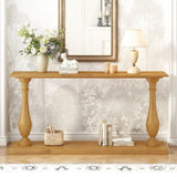 U_STYLE Vintage Sofa Table Console Table with Luxurious Pine Veneer and Elegance Vase-Leg Design,for N711P261924O