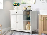 Double-Door Bathroom Cabinet with 2, Adjustable Panels, 1 Drawer and 3 Side Shelves, White 21280126