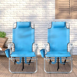 ZUN 63*70*99cm Heightened Oxford Cloth Silver White Aluminum Tube Bearing 100kg Beach Chair Blue 67374517