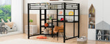 ZUN Full Size Loft Bed with Desk and Whiteboard, Metal Loft Bed with 3 Shelves and Ladder, Black 36540591