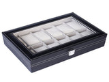 12 Compartments Leather Watch Box Top-Opening Watch Storage Case Portable Watch Organizer Black 85241771