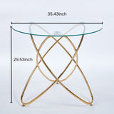 Dining Table with golden metal leg and tempered glass,Modern Space Saving Kitchen Table for Living W234P329699