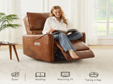 BROWN COLOR AIR LEATHER ELECTRIC RECLINER CHAIR WITH ROCKER AND SWIVEL B2766P488714