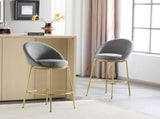 Celano Indoor Metal Upholstered Barstool, Gold-Plated Frame and Mixed Gray Upholstery, Set of 2 N775P268055G
