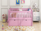 Wood Twin Size Platform Bed with Guardrail and 2 Drawers, Pink N709P242145H