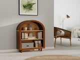 Arched Small Bookcase, Arched Storage Cabinet, Walnut Wooden Modern Arched Top Bookshelf with 3 W2557P428369