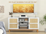 Natural & White Buffet Cabinet with Bamboo Woven Patterns, 3 Open Shelves & 2 Cabinets 12554102