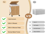 Laundry Hamper with Lid and Wheels, Woven Natural Water Hyacinth Rolling Laundry Hamper 86545977