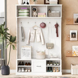 U-Can 57'' Hall Tree with 6 Hooks, Coat Hanger, Entryway Bench, 3-in-1 Design, A Spacious Drawer for N724P264673K