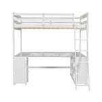 ZUN Full Size Loft Bed with U-shaped Desk, Drawers and Storage Shelves, White 58879718