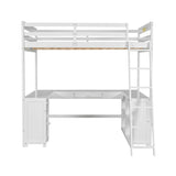 ZUN Full Size Loft Bed with U-shaped Desk, Drawers and Storage Shelves, White 58879718