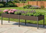 2-Section PE Rattan Raised Garden Bed, 29" Ergonomic Elevated Planter Box with Detachable Fabric 25197880