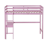 ZUN Twin High Loft Bed, Rubber Wood Loft Bed with Safety Guardrail, built-in desk, ladder,Pink 87235573