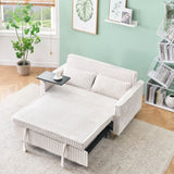 The pull-out push-in beige corduroy sofa with dual functions, equipped with a movable tabletop W1278P248126