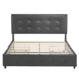 Upholstered Queen Platform Storage Bed Frame with 4 Drawers, Adjustable Headboard with Faux Leather 94234811