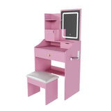 3-Color LED Vanity Mirror with Stool, Pink Dressing Table for Bedroom, 2 Drawers & 5 Storage W2700P457871